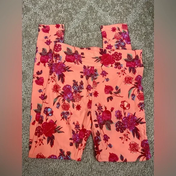 LuLaRoe OS Leggings NWOT Pink Multicolor Floral - Picture 4 of 7